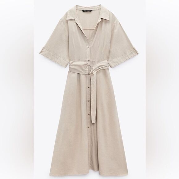 Zara Linen Blend Shirt Dress New - Picture 5 of 8